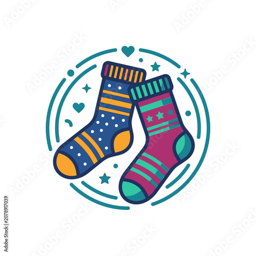Patterned socks inside decorative circular frame.
