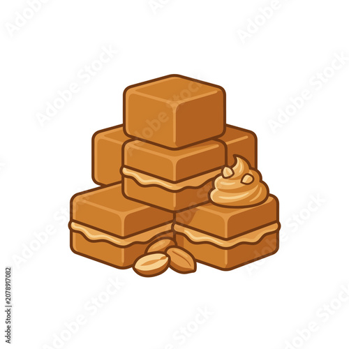 Pile of peanut butter fudge squares with nuts