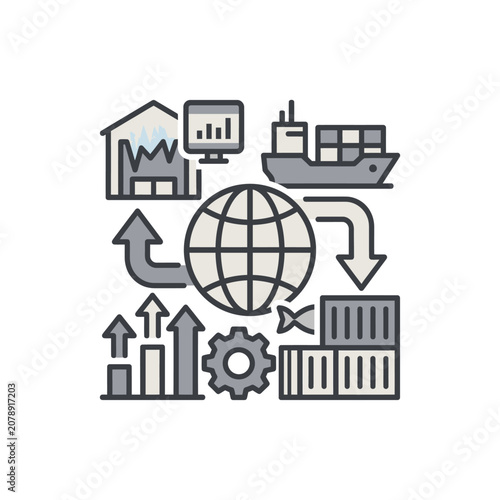 Industrial global trade and logistics supply chain icons.