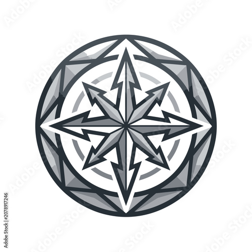 Intricate geometric compass rose with circular mandala patterns.