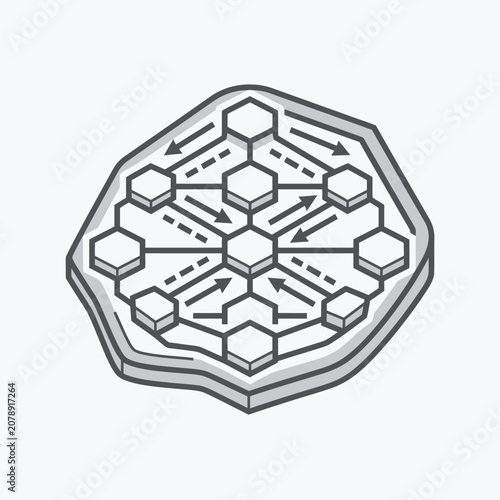 Isometric hexagonal data platform structure icon.