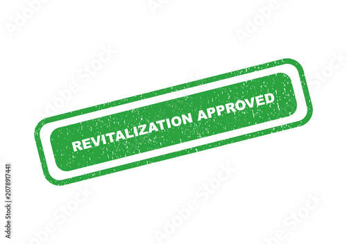 Fotografia Green revitalization approved rubber stamp seal with distressed texture