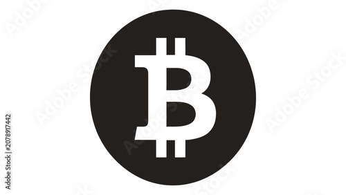 Fényképezés Bitcoin symbol appears as a bold white graphic centered within a black circular frame for digital finance representation