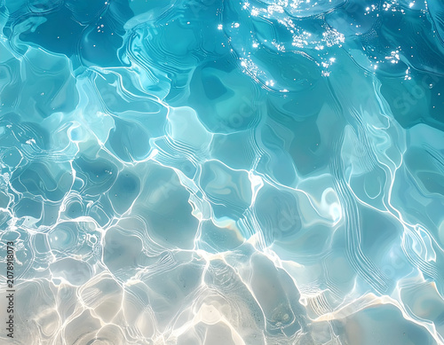 Crystal Clear Ocean Water Surface with Sun Reflections.