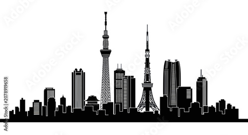 Obraz na plátně Modern tokyo city skyline silhouette featuring iconic towers