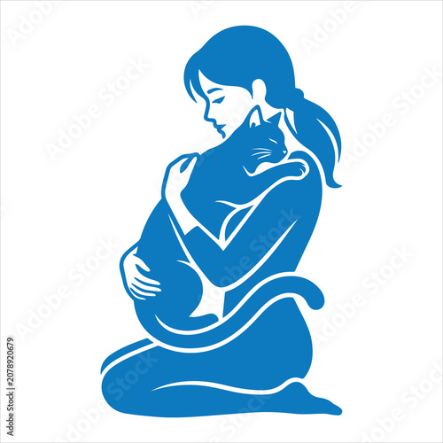 Cat Embracing Woman Silhouette SVG