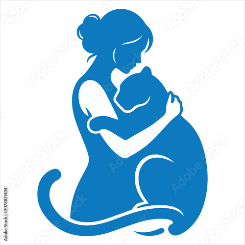 Woman Hugging Giant Cat Silhouette SVG 1