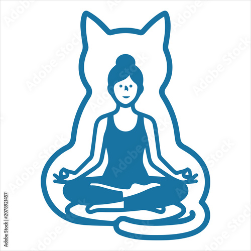Woman Meditating Inside Cat Outline SVG