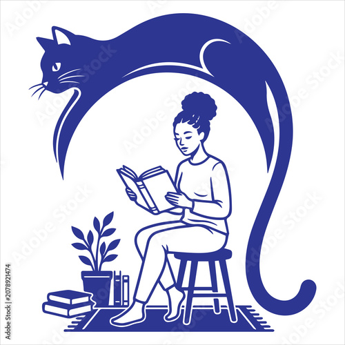 Woman Reading Under Cat Arch SVG