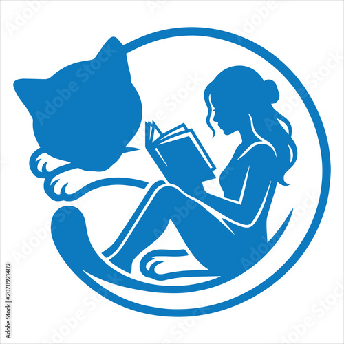 Woman Reading Book Inside Cat Shape SVG