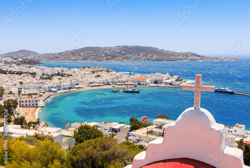 Mykonos, Greece. Panoramic view of Mykonos town, Cyclades islands.