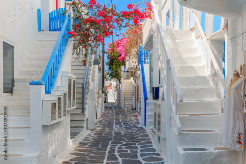 Mykonos, Greece. View of the narrow streets of Mykonos town.