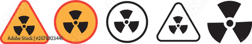 Fotografie Set of Radiation Hazard Signs, Radioactive Warning Symbols, Round and Triangular