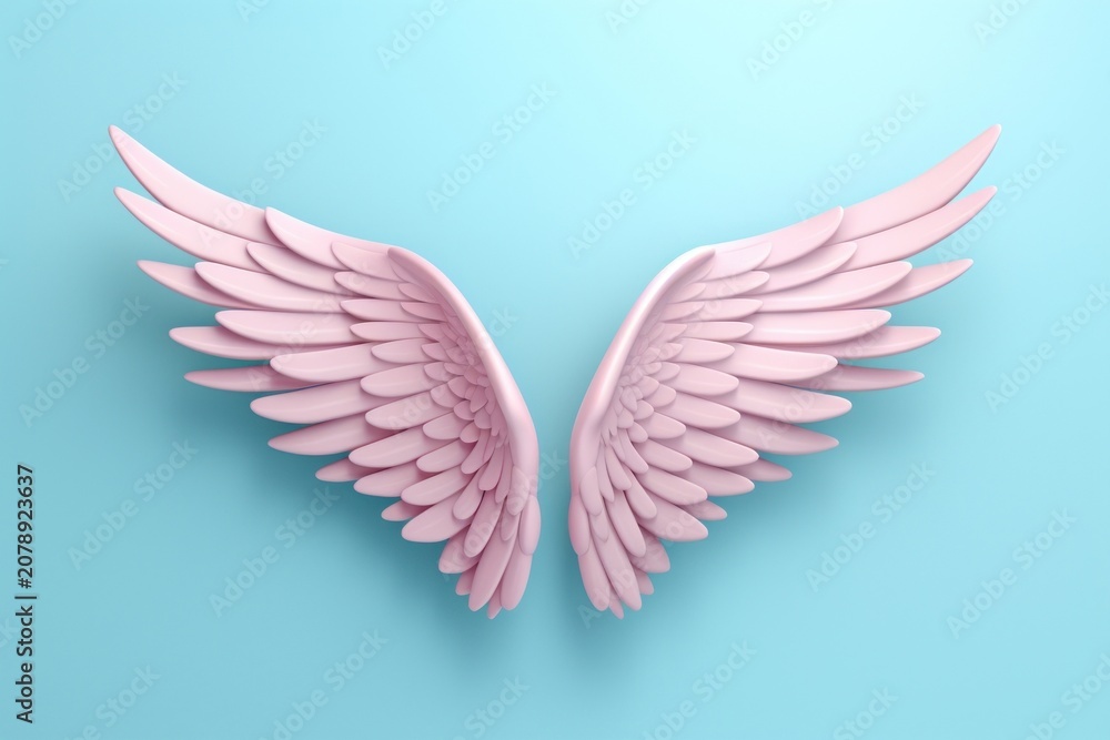 Fototapeta premium Minimal cute blue wing angel archangel softness.