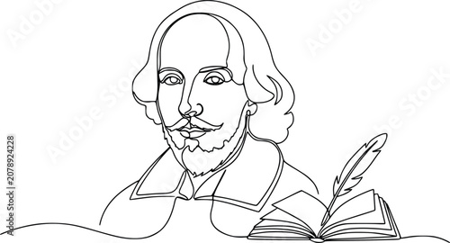 Foto William Shakespeare Continuous Line Art Vector Illustration