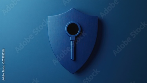 Blue Security Shield with Keyhole Icon Symbolizing Digital Data Protection and Cybersecurity