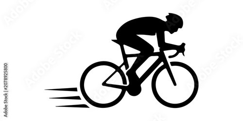 Black vector illustration showing a man and a woman riding their bicycles on white background, Cyclist silhouette on bicycle, isolated on white background