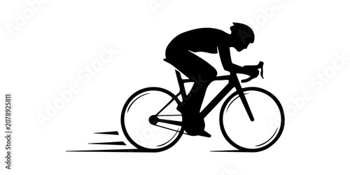 Black vector illustration showing a man and a woman riding their bicycles on white background, Cyclist silhouette on bicycle, isolated on white background