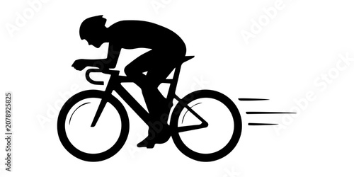 Black vector illustration showing a man and a woman riding their bicycles on white background, Cyclist silhouette on bicycle, isolated on white background