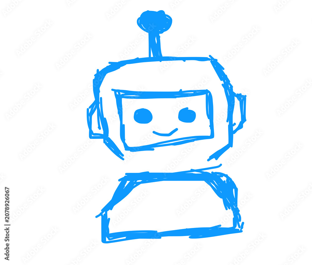 Naklejka premium Cute Blue Robot Character Mascot Outline Sketch for AI Chatbot