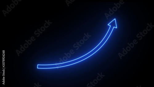 Fotografie Bright blue neon arrow curving upwards on a black background representing growth