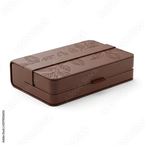 Elegant Brown Rectangular Box with Embossed Leaf Pattern on White Background.