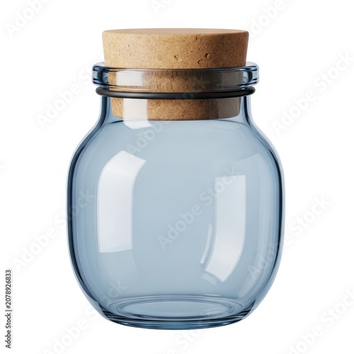 Empty Glass Jar with Cork Stopper Isolated on White Background.