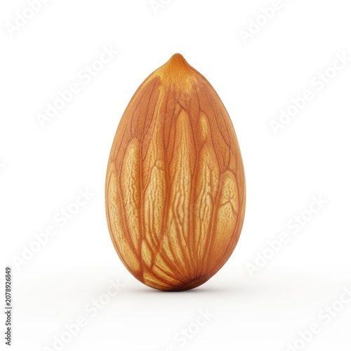 Single blanched almond isolated on a clean white background.