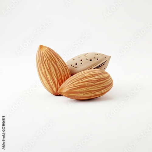 Almonds in Shell and Shelled on White Background.