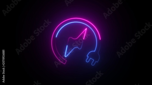 Neon electric power symbol with plug and lightning bolt on black background electricity energy