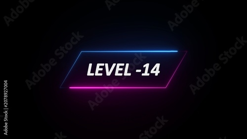 Photos Neon Glow Level -14 Text Overlay With Blue and Pink Light Effect minus fourteen