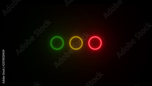 Three Glowing Neon Circles Green Yellow Red on Black Background image photo