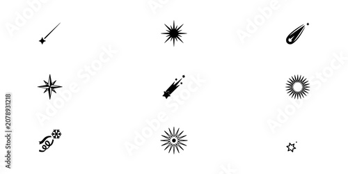 Comet Icon Set with Minimalist Vector Stars and Sparkles Scattered on a White Background for Space Concept Design