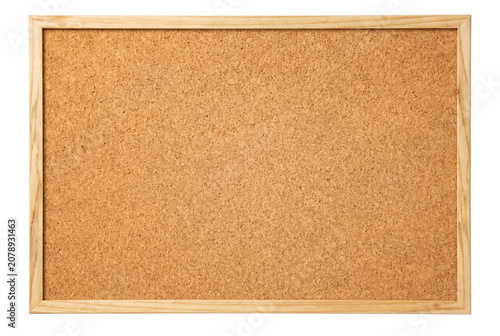 Fotografie Rectangular cork bulletin board with light wooden frame