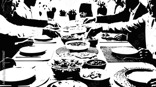 Family Dinner Gathering Silhouette Style