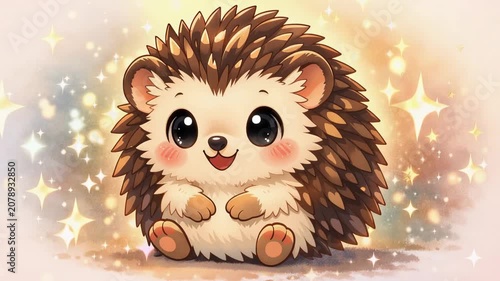 Cute smiling hedgehog cartoon character with adorable expression whimsical nursery illustration design art