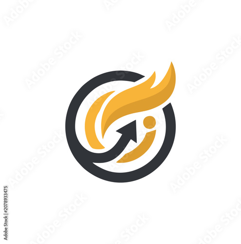 Professional abstract logo design with fire flame and rising arrow.