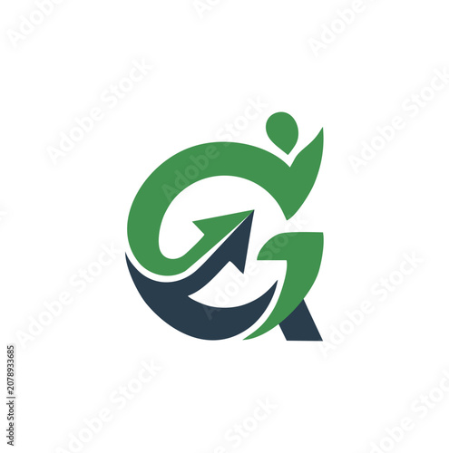 Modern letter G logo incorporating a successful green human figure.