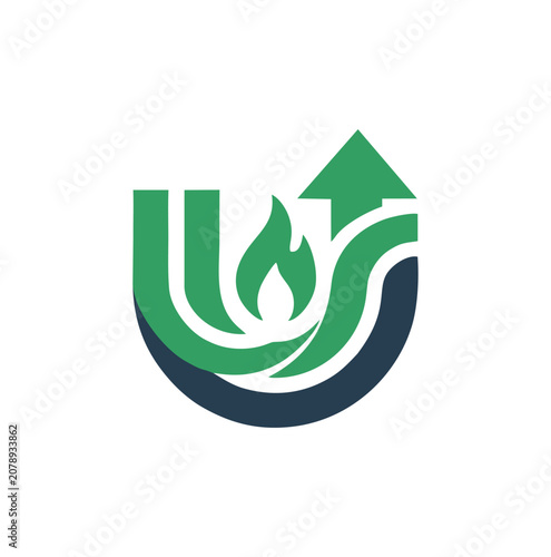 Professional financial growth logo with a green arrow and flame.
