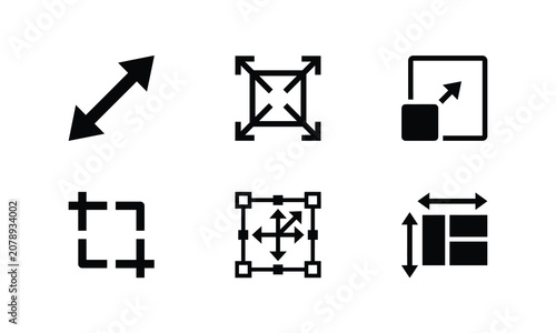 Enlarge or reduce buttons and arrows set.