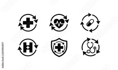 Healthcare and medical safety icons.
