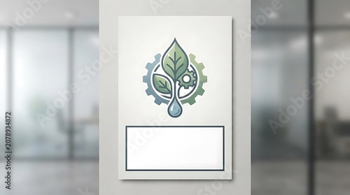 Green energy concept symbol with plant leaf and gear mechanism