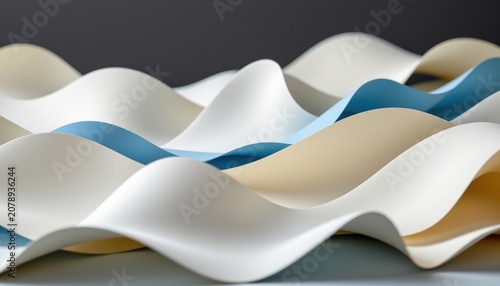 A sophisticated arrangement of layered handcrafted paper curves in white, ivory and pale blue