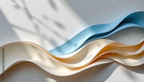 A sophisticated arrangement of layered handcrafted paper curves in white, ivory and pale blue