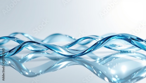 An elegant abstract composition featuring translucent frosted glass waves floating across a clean wh