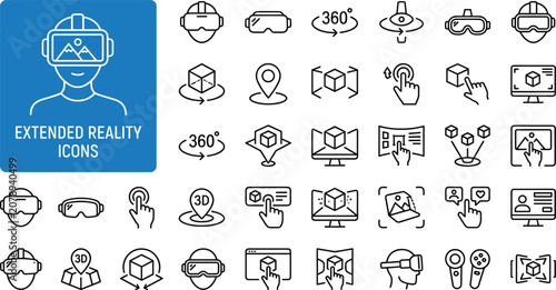 Fotografie Extended reality icons set featuring virtual augmented and mixed environment sym