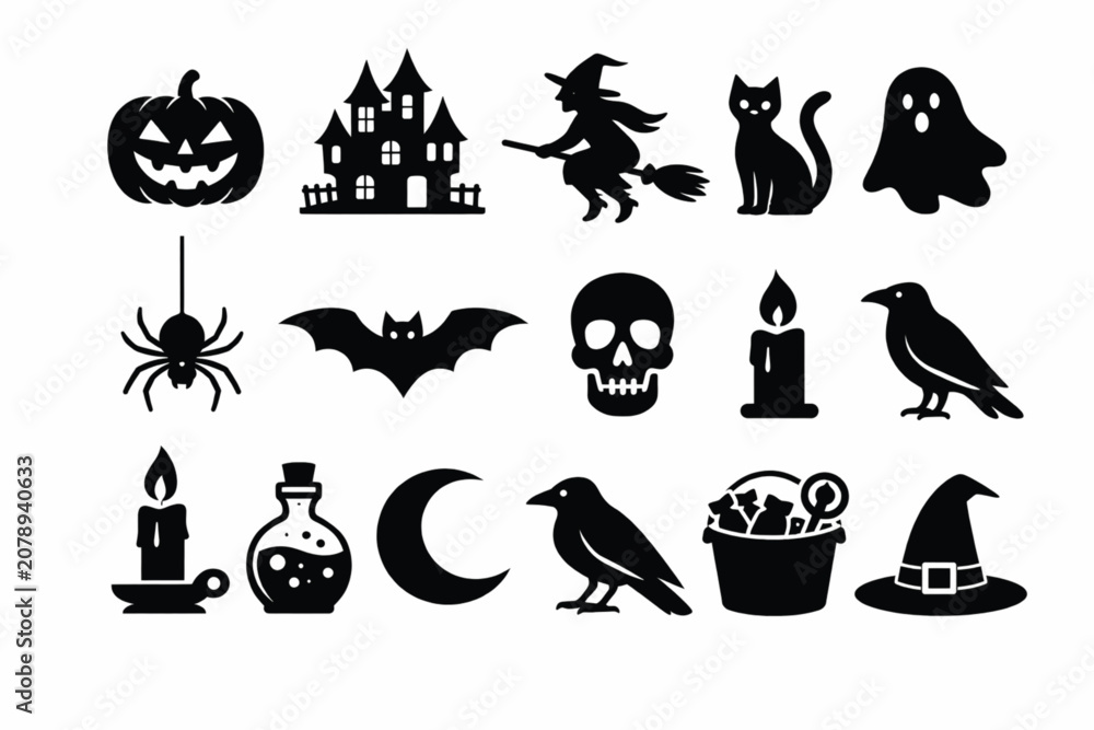 Fototapeta premium Halloween Spooky Vector Icons Set 
