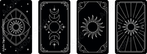 Fotografía Set of four mystical tarot cards with celestial symbols