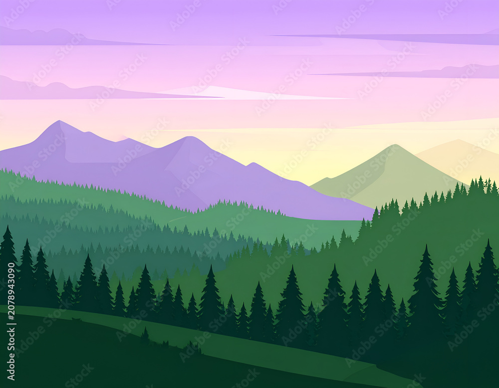 Fototapeta premium Serene Mountain Landscape at Dusk with Purple Hues.