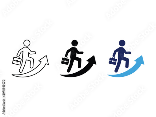 Career growth icon with business person and upward arrow. Concept of success, promotion, professional development and progress for corporate career paths, motivation, leadership and business growth.
